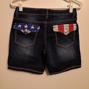 L.E.I Ashley Lowrise Distressed Red,White&Blue Stars&Stripes Denim Jean Shorts